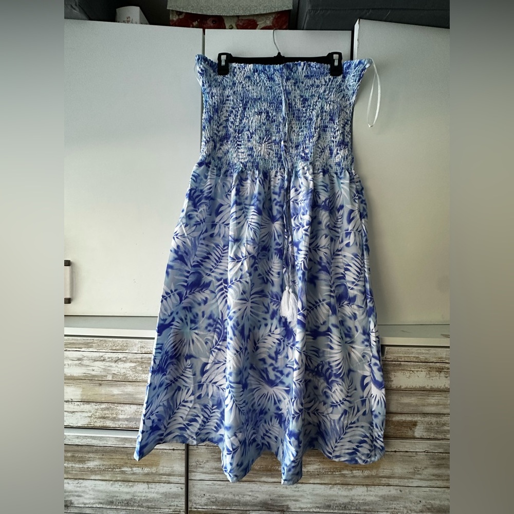 🌴 NWT Gypsie Blu Tropical Strapless Maxi Dress 2X Boho Resort